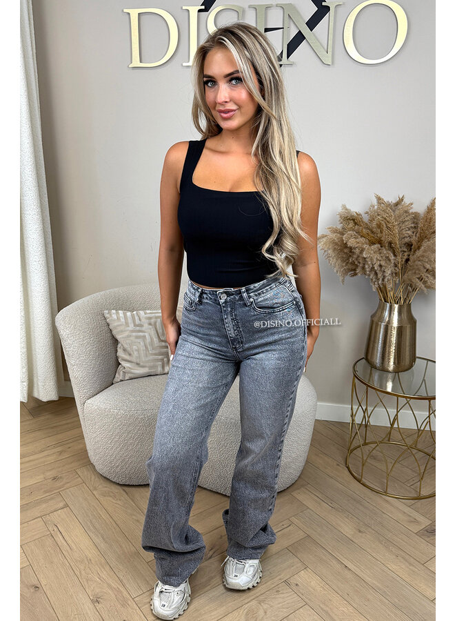 GREY - 'VANCOUVER' - STRETCH EXTRA LONG WIDE LEG JEANS