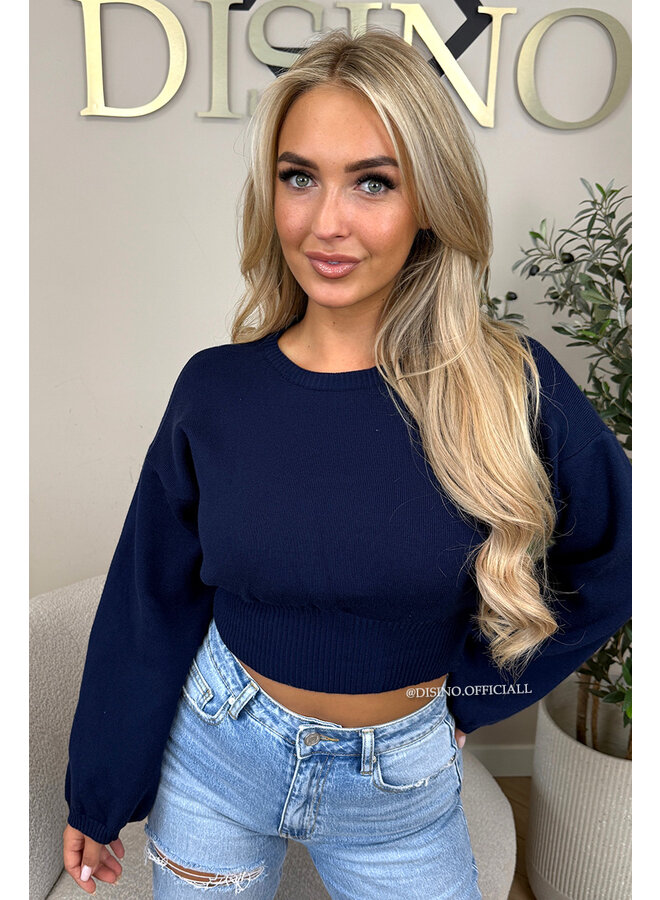 NAVY BLUE  - 'ILAYDA KNIT' - CROPPED BELL SLEEVE KNIT