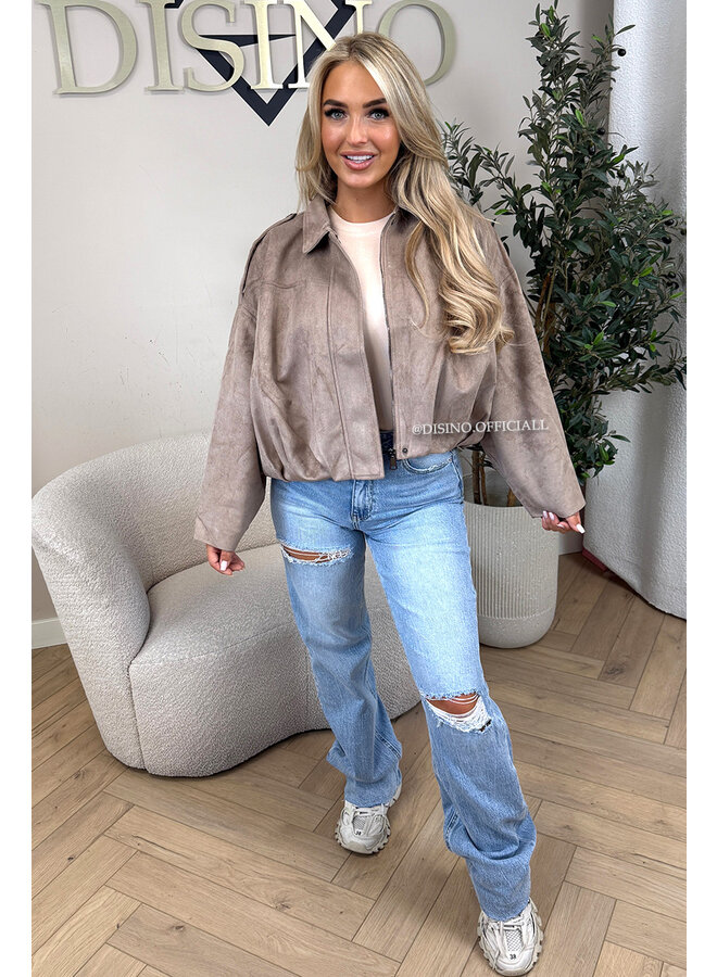 TAUPE - 'ROSIE JACKET' - PREMIUM QUALITY SUEDE BOMBER JACKET