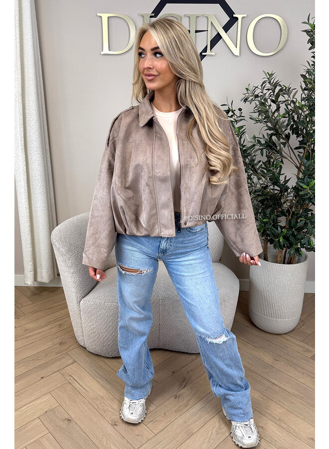 TAUPE - 'ROSIE JACKET' - PREMIUM QUALITY SUEDE BOMBER JACKET