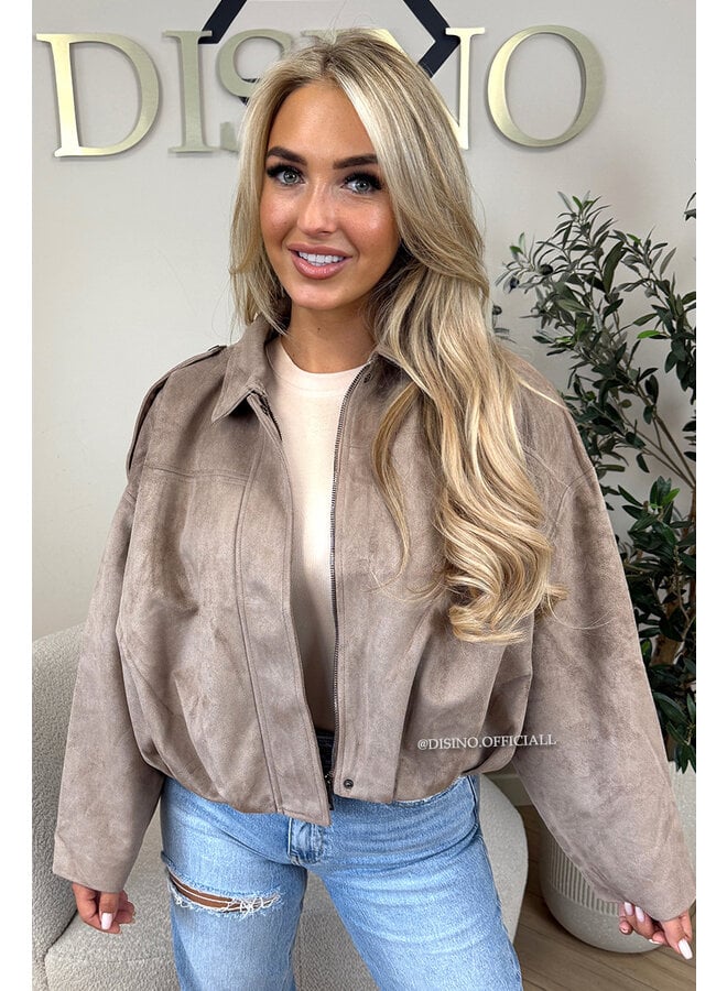 TAUPE - 'ROSIE JACKET' - PREMIUM QUALITY SUEDE BOMBER JACKET