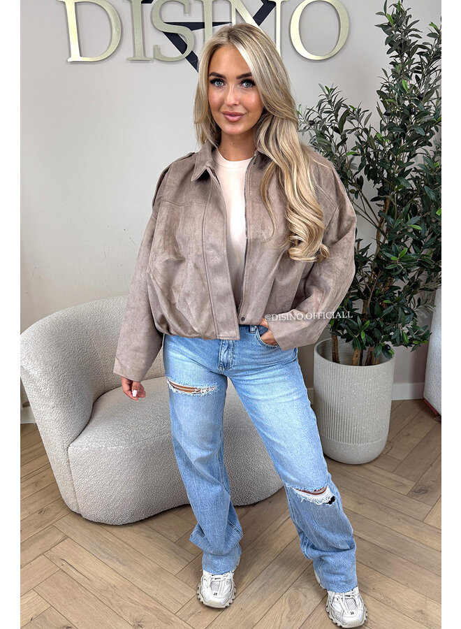 TAUPE - 'ROSIE JACKET' - PREMIUM QUALITY SUEDE BOMBER JACKET