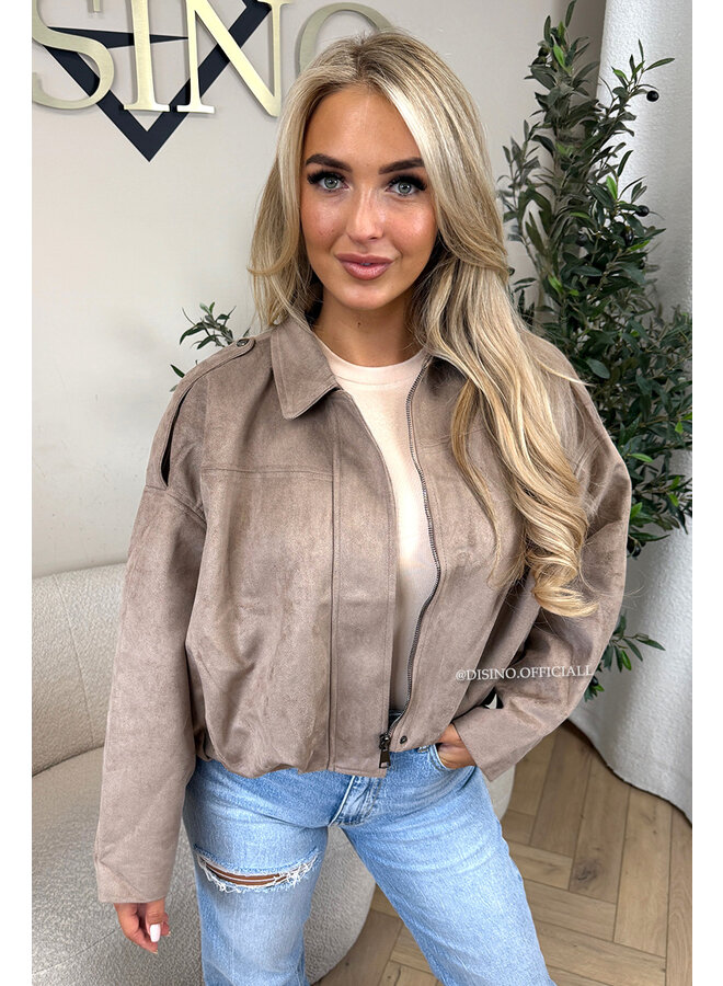 TAUPE - 'ROSIE JACKET' - PREMIUM QUALITY SUEDE BOMBER JACKET