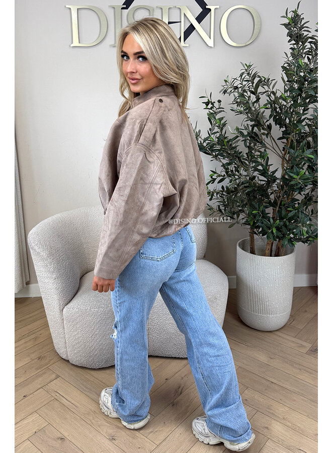 TAUPE - 'ROSIE JACKET' - PREMIUM QUALITY SUEDE BOMBER JACKET