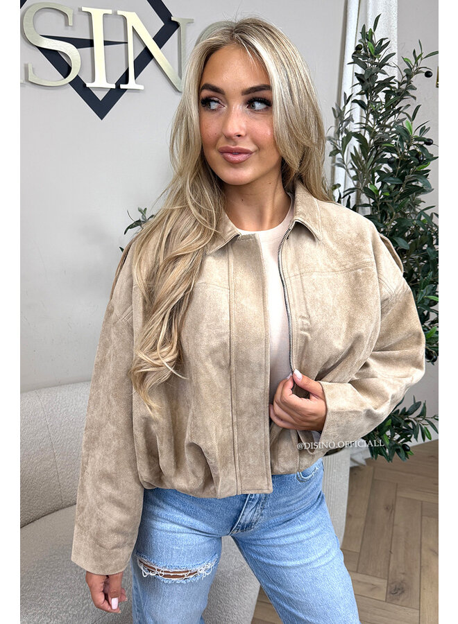 BEIGE - 'ROSIE JACKET' - PREMIUM QUALITY SUEDE BOMBER JACKET