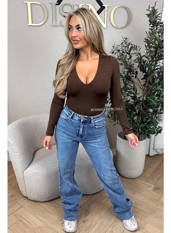 CHOCO - 'VICKY BODY' - TRAVEL QUALITY V-NECK LONGSLEEVE BODYSUIT