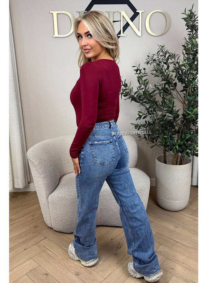 BORDEAUX - 'VICKY BODY' - TRAVEL QUALITY V-NECK LONGSLEEVE BODYSUIT