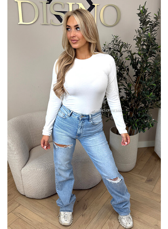 WHITE - 'LOUIE TOP' - DESIGNER INSPIRED LONGSLEEVE TOP