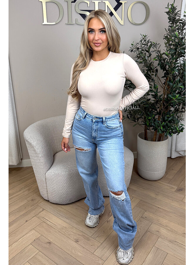 BEIGE - 'LOUIE TOP' - DESIGNER INSPIRED LONGSLEEVE TOP