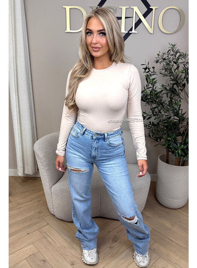 BEIGE - 'LOUIE TOP' - DESIGNER INSPIRED LONGSLEEVE TOP