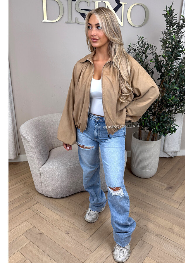 CAMEL - 'SUEDE SAPHIRA JACKET' - OVERSIZED CLASSY BOMBER JACKET