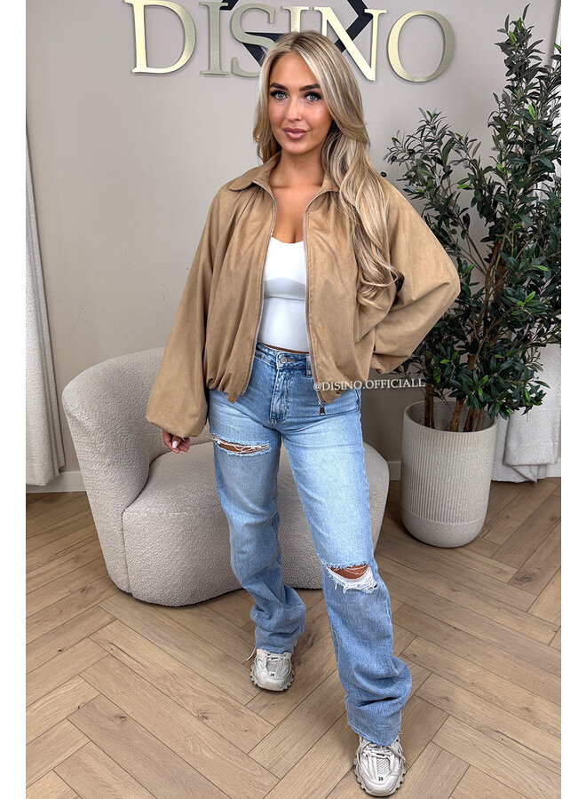 CAMEL - 'SUEDE SAPHIRA JACKET' - OVERSIZED CLASSY BOMBER JACKET