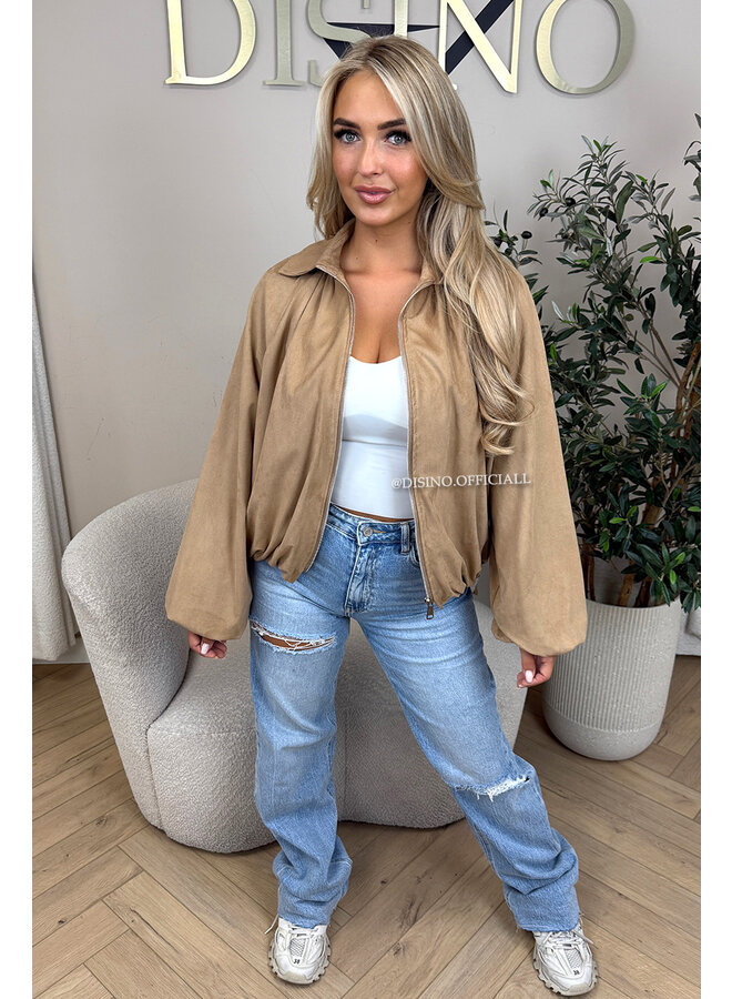 CAMEL - 'SUEDE SAPHIRA JACKET' - OVERSIZED CLASSY BOMBER JACKET