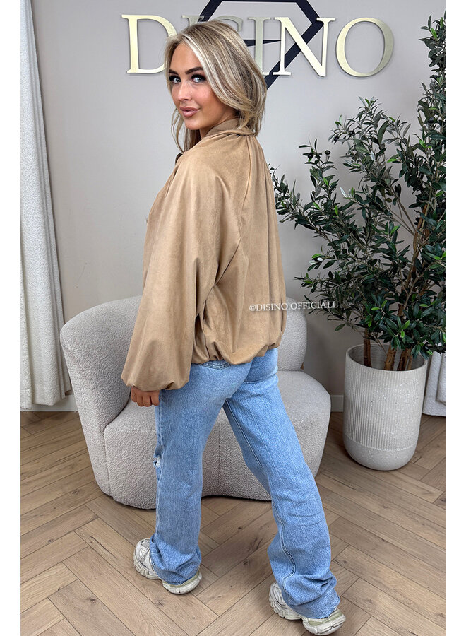 CAMEL - 'SUEDE SAPHIRA JACKET' - OVERSIZED CLASSY BOMBER JACKET