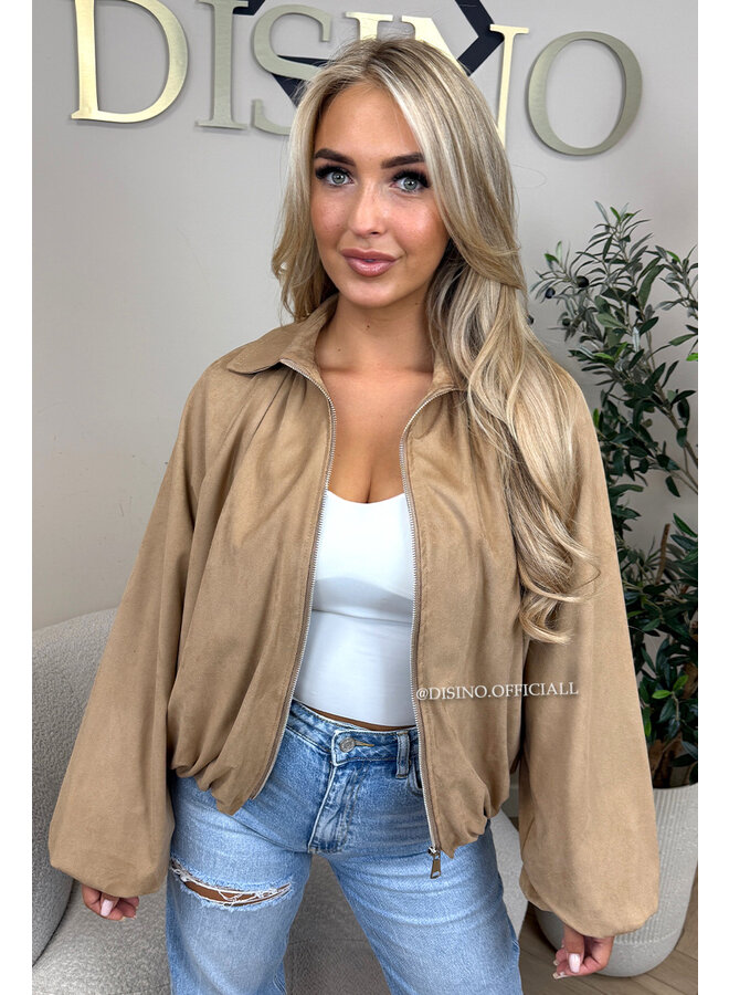 CAMEL - 'SUEDE SAPHIRA JACKET' - OVERSIZED CLASSY BOMBER JACKET