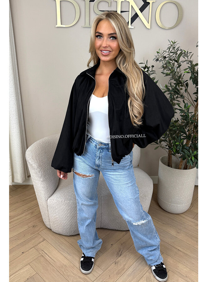 BLACK - 'SUEDE SAPHIRA JACKET' - OVERSIZED CLASSY BOMBER JACKET