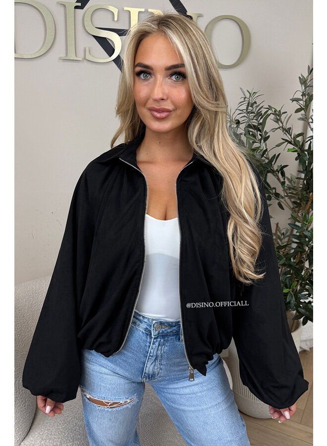 BLACK - 'SUEDE SAPHIRA JACKET' - OVERSIZED CLASSY BOMBER JACKET