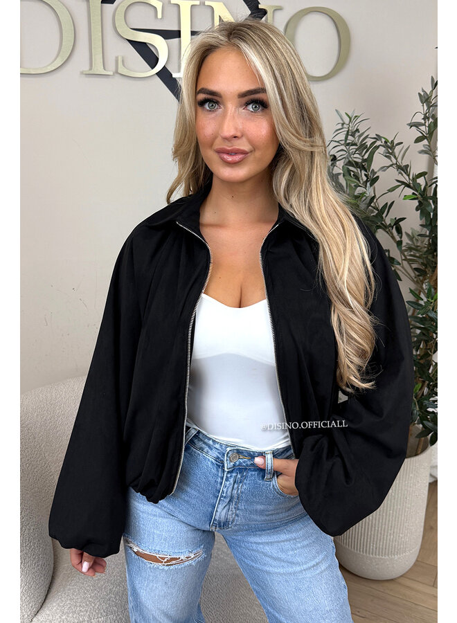 BLACK - 'SUEDE SAPHIRA JACKET' - OVERSIZED CLASSY BOMBER JACKET