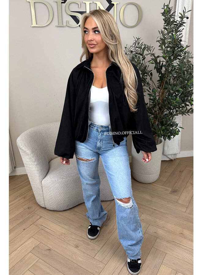 BLACK - 'SUEDE SAPHIRA JACKET' - OVERSIZED CLASSY BOMBER JACKET