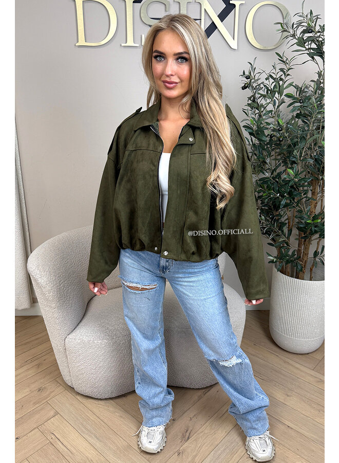 KHAKI GREEN - 'ROSIE V2 JACKET' - SUEDE BOMBER JACKET