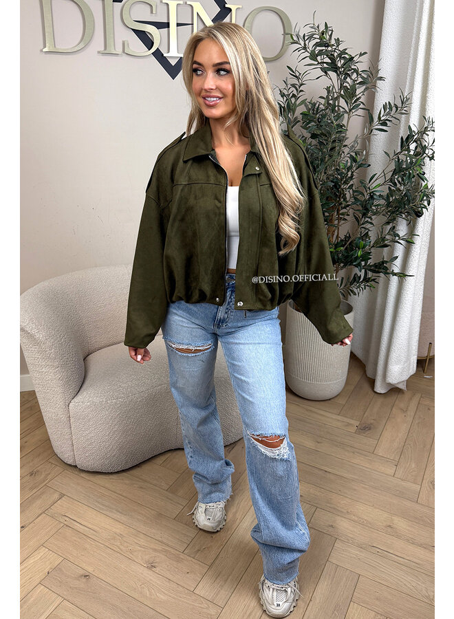 KHAKI GREEN - 'ROSIE V2 JACKET' - SUEDE BOMBER JACKET