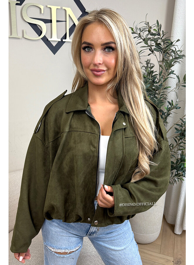 KHAKI GREEN - 'ROSIE V2 JACKET' - SUEDE BOMBER JACKET