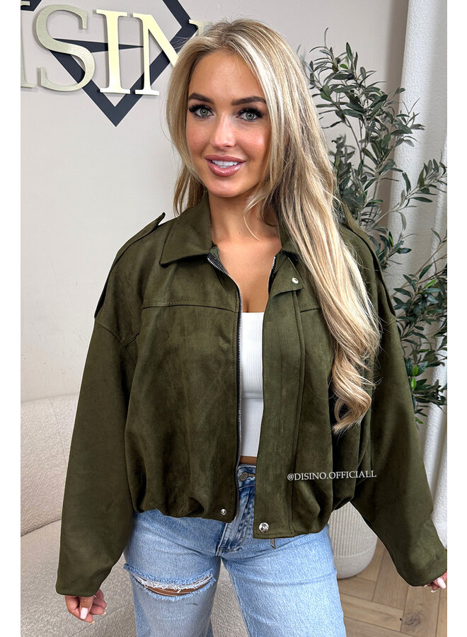 KHAKI GREEN - 'ROSIE V2 JACKET' - SUEDE BOMBER JACKET