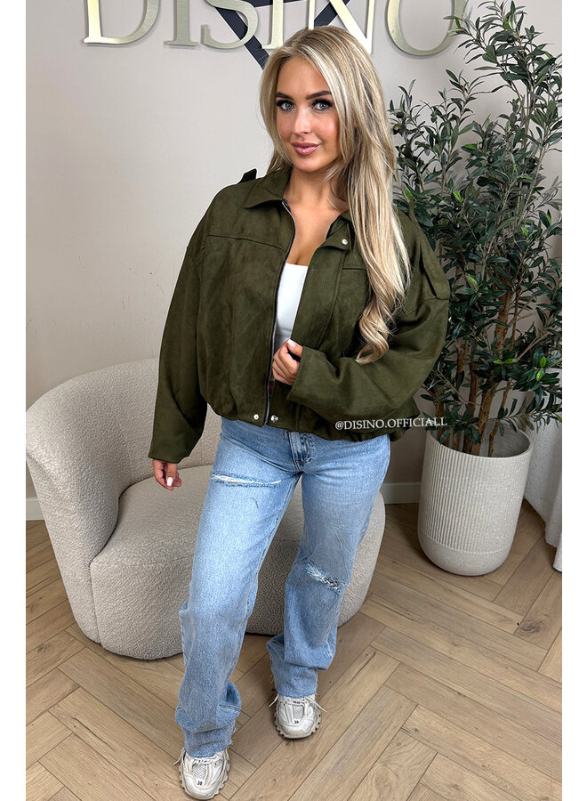 KHAKI GREEN - 'ROSIE V2 JACKET' - SUEDE BOMBER JACKET