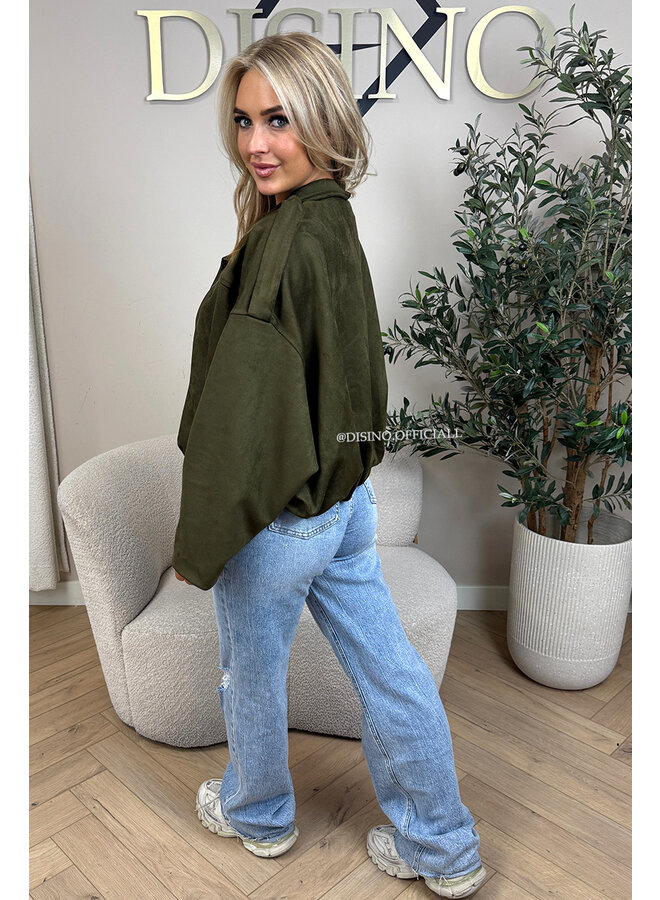 KHAKI GREEN - 'ROSIE V2 JACKET' - SUEDE BOMBER JACKET