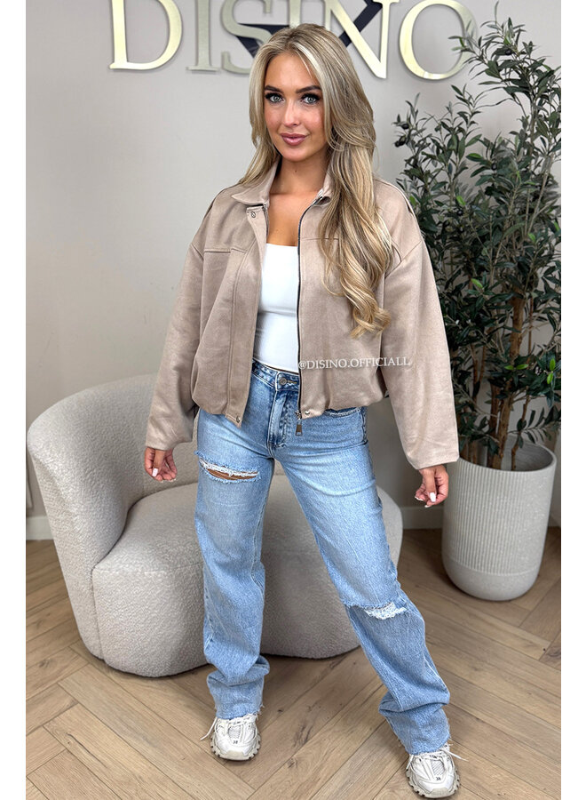 BEIGE - 'ROSIE V2 JACKET' - SUEDE BOMBER JACKET