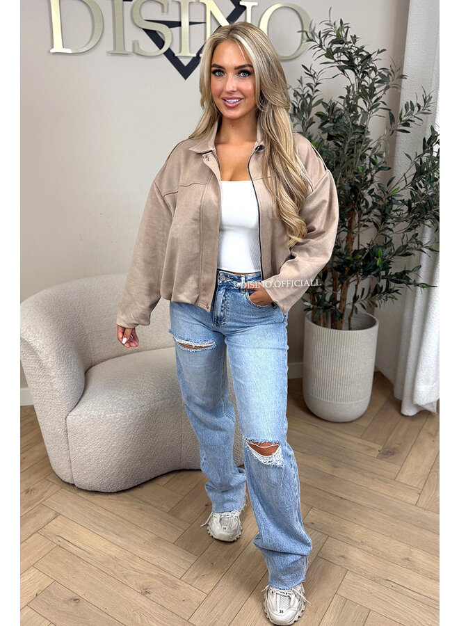 BEIGE - 'ROSIE V2 JACKET' - SUEDE BOMBER JACKET