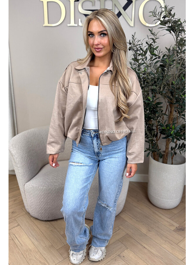 BEIGE - 'ROSIE V2 JACKET' - SUEDE BOMBER JACKET