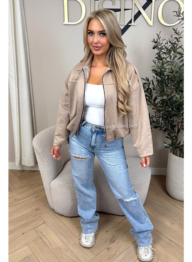 BEIGE - 'ROSIE V2 JACKET' - SUEDE BOMBER JACKET