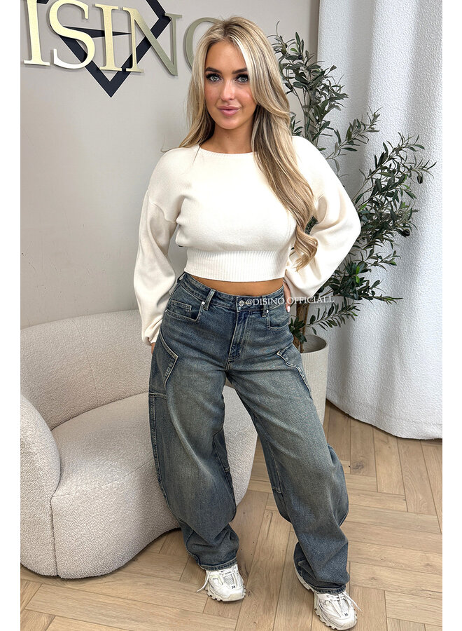 DIRTY BLUE - 'BALLOON CARGO JEANS' - STRETCH VIRAL BALLOON LEG JEANS
