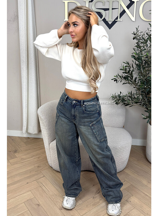 DIRTY BLUE - 'BALLOON CARGO JEANS' - STRETCH VIRAL BALLOON LEG JEANS