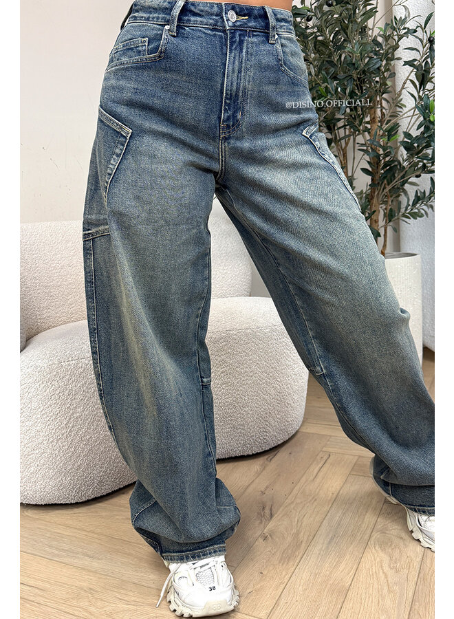 DIRTY BLUE - 'BALLOON CARGO JEANS' - STRETCH VIRAL BALLOON LEG JEANS