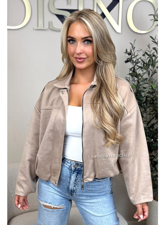 BEIGE - 'ROSIE V2 JACKET' - SUEDE BOMBER JACKET