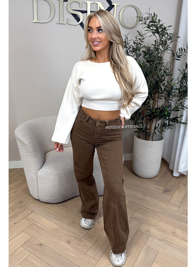 BROWN - 'MANHATTAN' - SUPER STRETCH HIGH WAIST WIDE LEG JEANS