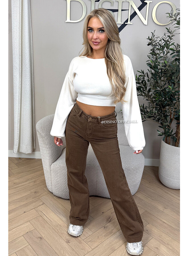 BROWN - 'MANHATTAN' - SUPER STRETCH HIGH WAIST WIDE LEG JEANS