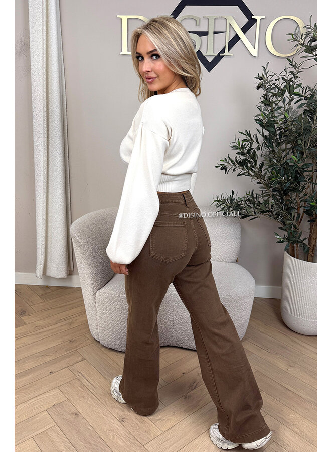 BROWN - 'MANHATTAN' - SUPER STRETCH HIGH WAIST WIDE LEG JEANS