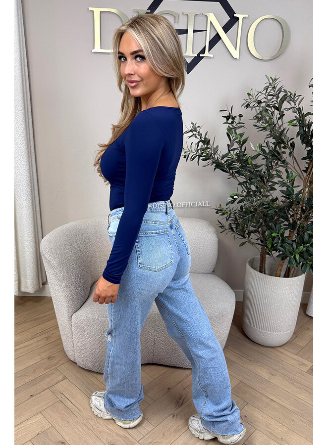 NAVY BLUE - 'NICOLE SQUARE' - PERFECT FIT LONG SLEEVE TOP