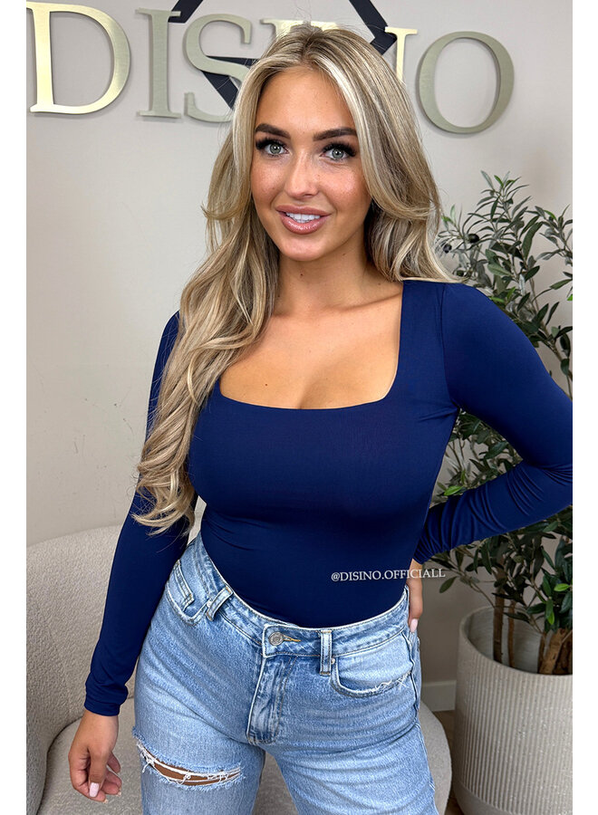 NAVY BLUE - 'NICOLE SQUARE' - PERFECT FIT LONG SLEEVE TOP