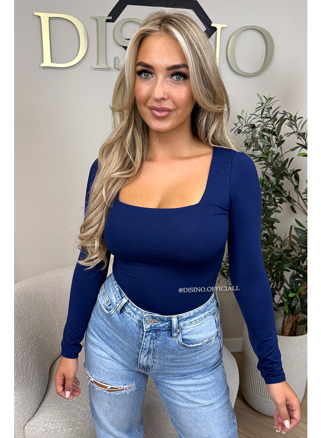 NAVY BLUE - 'NICOLE SQUARE' - PERFECT FIT LONG SLEEVE TOP