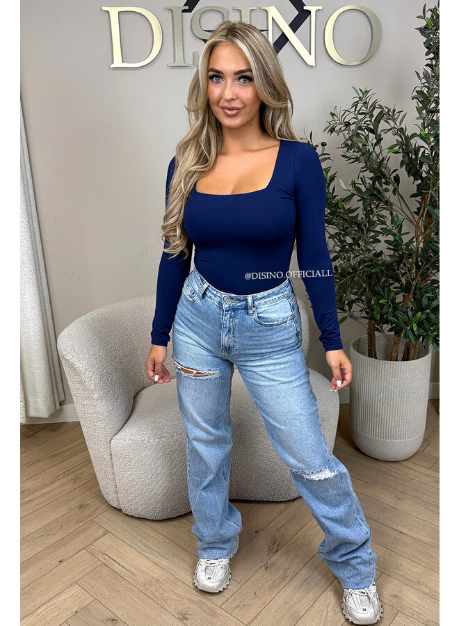 NAVY BLUE - 'NICOLE SQUARE' - PERFECT FIT LONG SLEEVE TOP