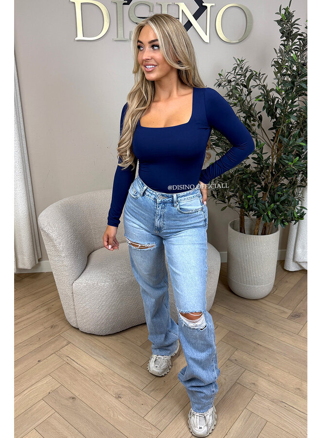 NAVY BLUE - 'NICOLE SQUARE' - PERFECT FIT LONG SLEEVE TOP