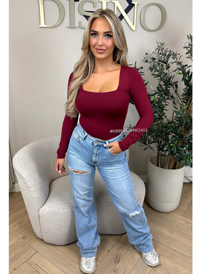 BORDEAUX - 'NICOLE SQUARE' - PERFECT FIT LONG SLEEVE TOP