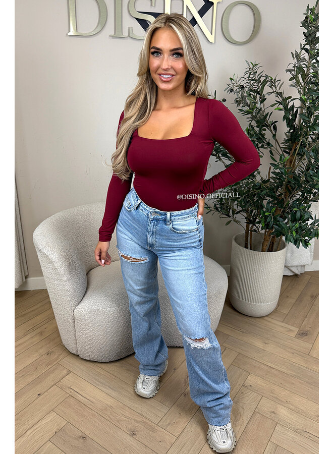 BORDEAUX - 'NICOLE SQUARE' - PERFECT FIT LONG SLEEVE TOP