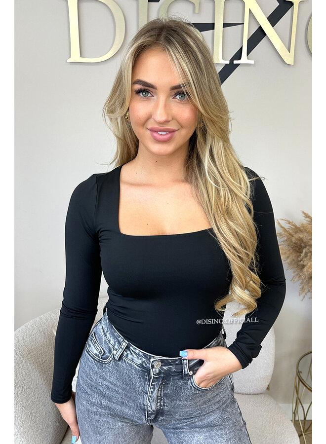 BLACK - 'NICOLE SQUARE' - PERFECT FIT LONG SLEEVE TOP