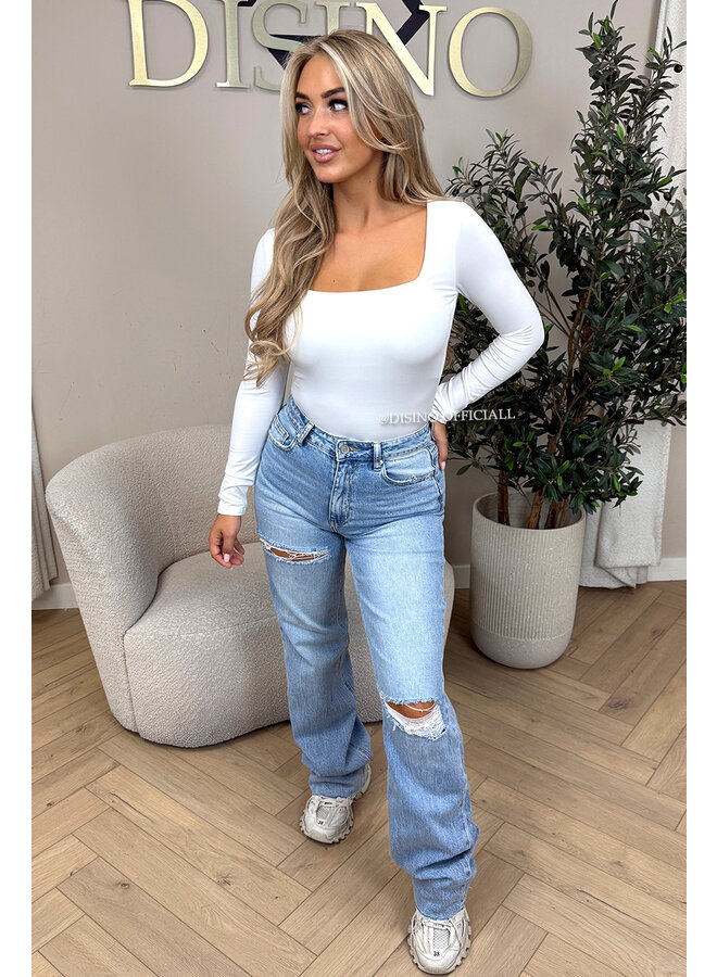 WHITE - 'NICOLE SQUARE' - PERFECT FIT LONG SLEEVE TOP