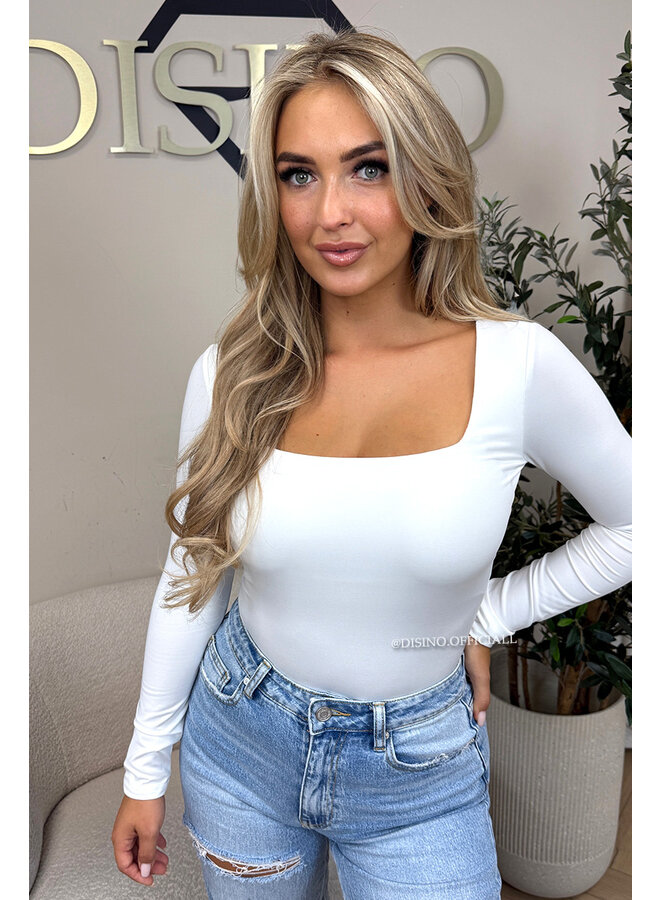 WHITE - 'NICOLE SQUARE' - PERFECT FIT LONG SLEEVE TOP